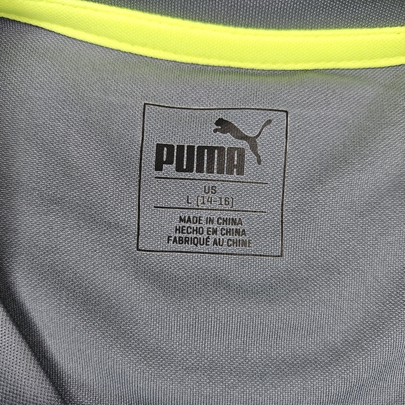 Puma Top Boys Size 14/16 Long Sleeve Top Shirt Gray Black Fluorescent Green - Picture 4 of 13